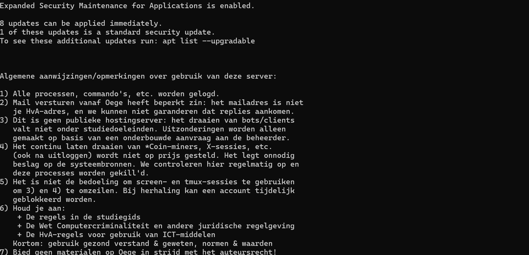 Welkomsbericht na inloggen